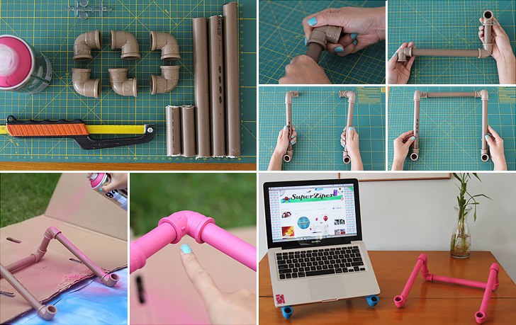 pvc pipes notebook stand collage