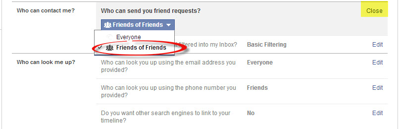 اغلاق طلبات الصداقة والرسائل فى الفيس بوك