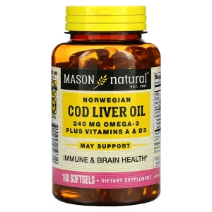 ماسون ناتشورال, زيت كبد سمك القد النرويجي بالإضافة إلى فيتامينات أ و دي ثري  Mason Natural‏, Norwegian Cod Liver Oil Plus Vitamins A & D3