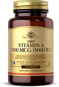 .فيتامين A الجاف من سولجار 1500 ميكروجرام (5000 وحدة دولية) Solgar dry vitamin A 1500 MCG(5000IU)
