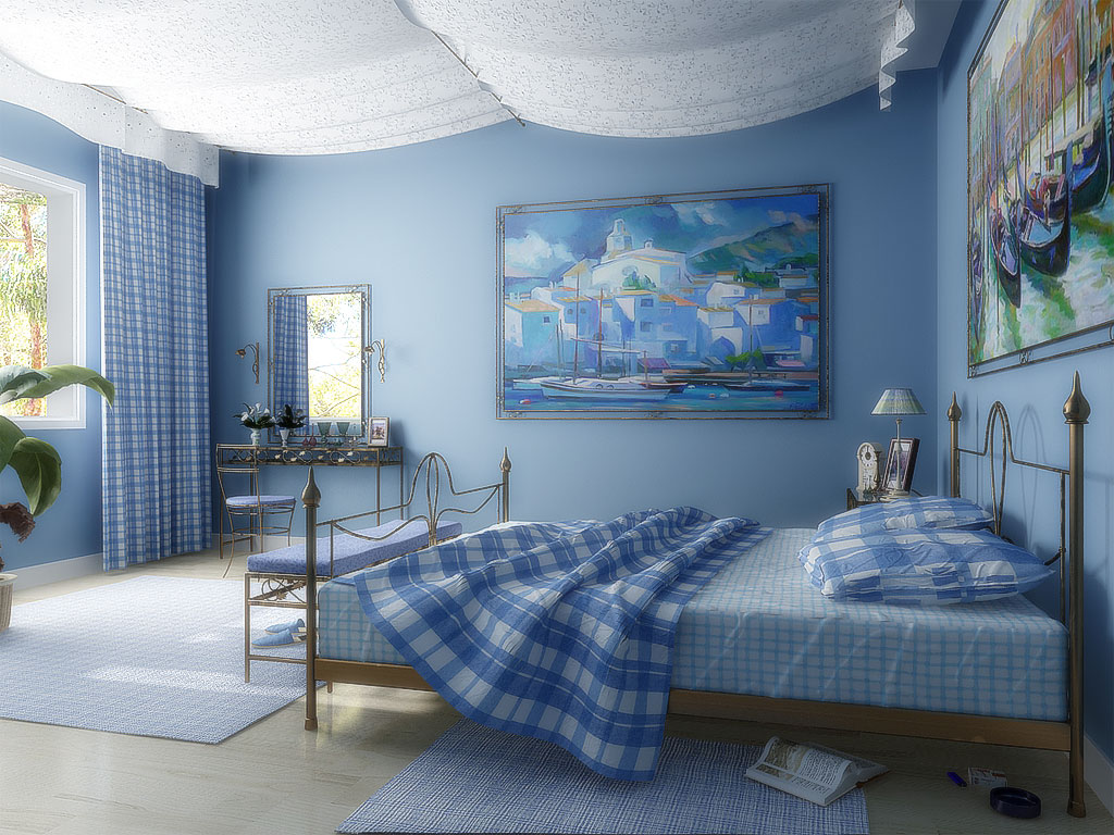 إضافة اللون الأزرق إلى غرفة النوم